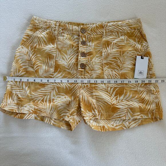ripcurl Pants - Ripcurl Yellow Tropical Palm Print Linen Cotton Women's Shorts Size XL NWT